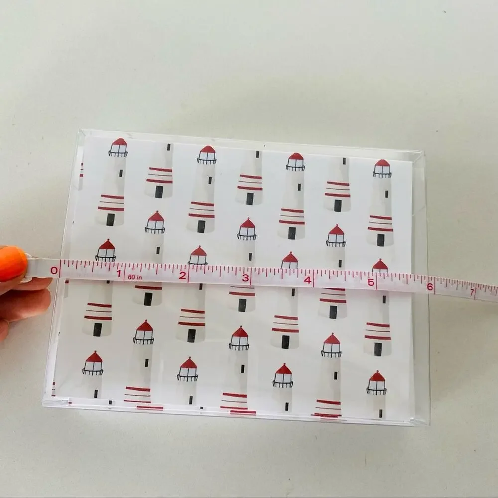 NEW ANTHROPOLOGIE White Red Illustrated Lighthouses Nautical Card Notecards s/10